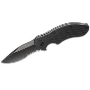 Kershaw Clash Serrated Assisted Open Liner Lock 8Cr13MoV Drop Point Blade with Black-oxide coating EDC Folding Pocket Knife - Black