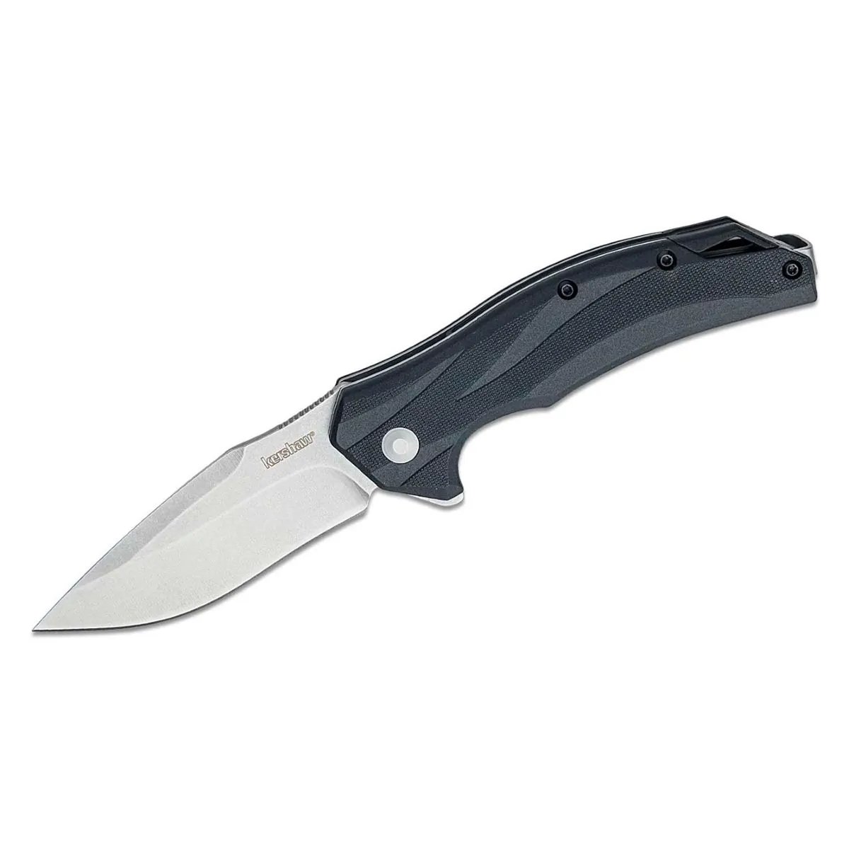Kershaw Lateral Assisted Open Liner Lock Wide Drop Point Blade EDC Folding Pocket Knife with Stonewashed Finish - Black
