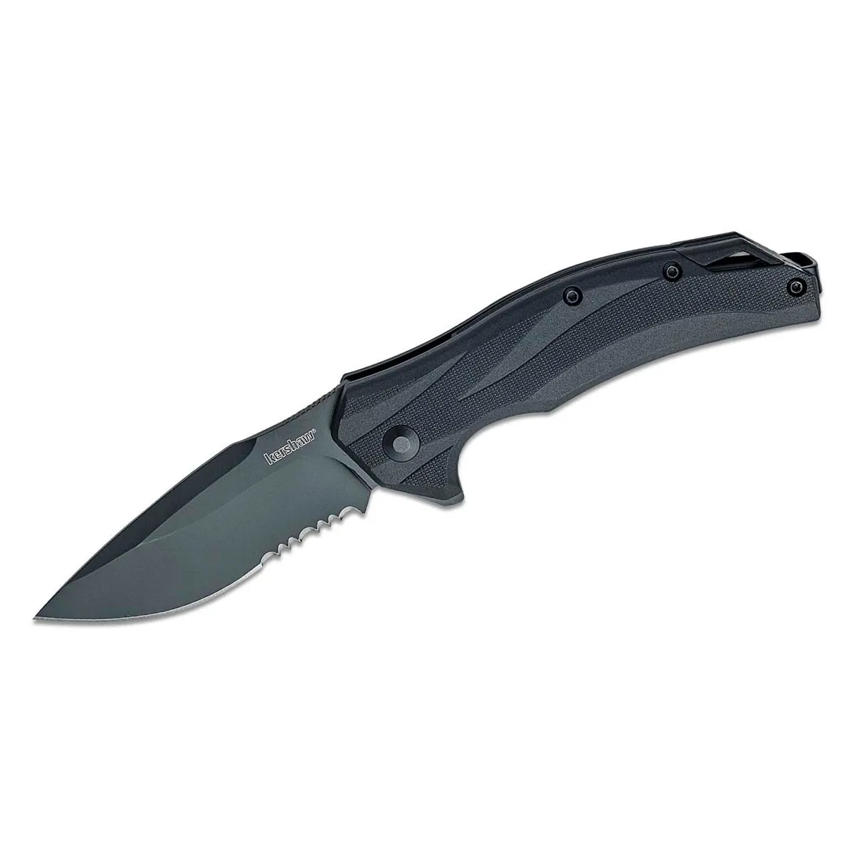 Kershaw Lateral-Serrated Assisted Open Liner Lock Wide Drop Point Blade EDC Folding Pocket Knife - Black