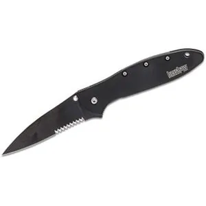 Kershaw Leek-Serrated Assisted Open Frame Lock Drop Point Blade EDC Folding Pocket Knife - Black
