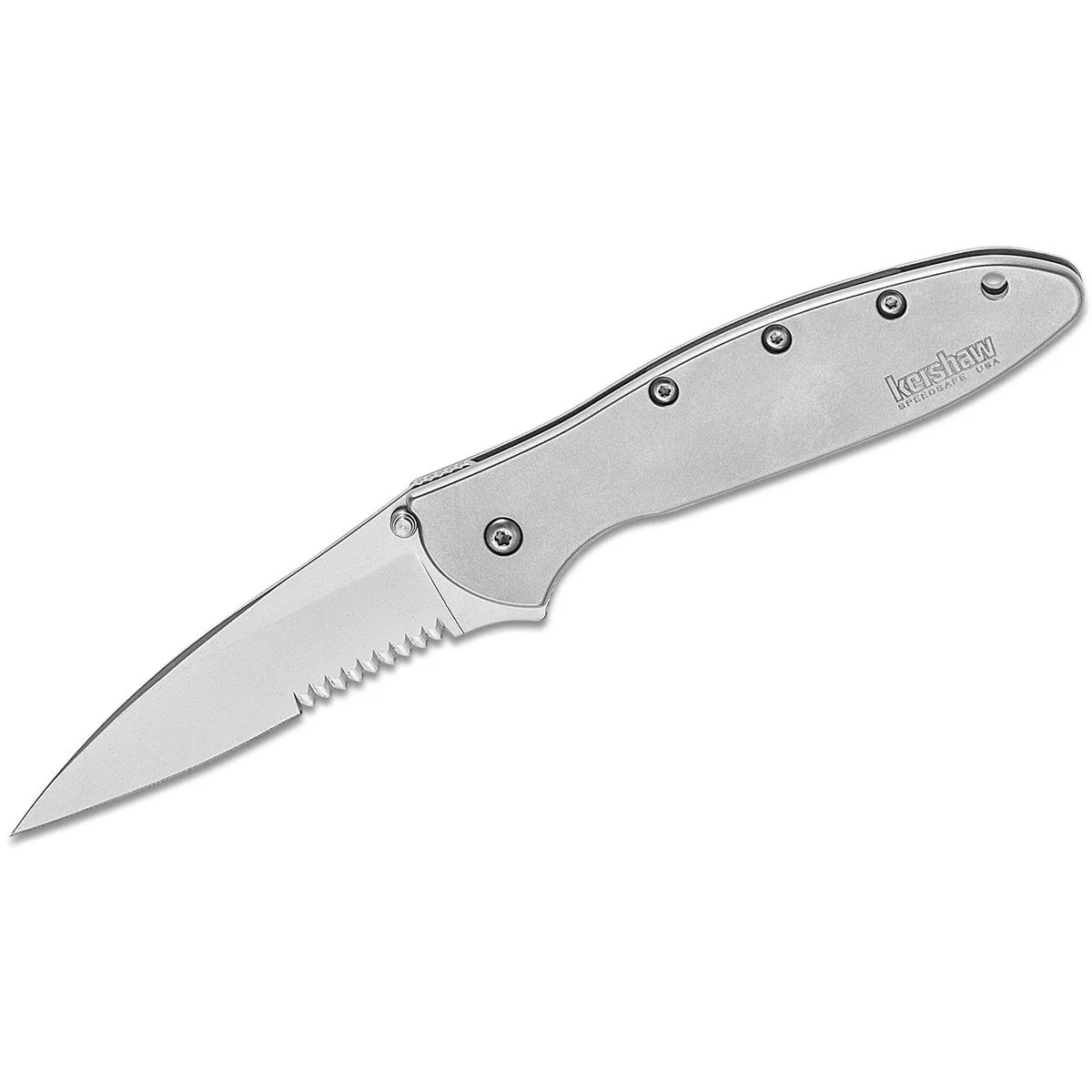 Kershaw Leek-Serrated Assisted Open Frame Lock Drop Point Blade EDC Folding Pocket Knife - Silver