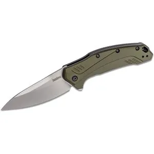 Kershaw Link Assisted Opening Liner Lock MagnaCut Drop Point Blade EDC Folding Pocket Knife with Stonewashed Finish - Olive