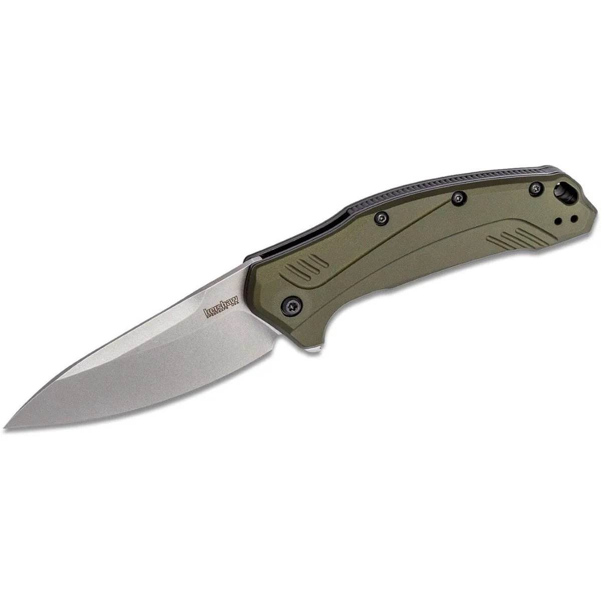 Kershaw Link Assisted Opening Liner Lock MagnaCut Drop Point Blade EDC Folding Pocket Knife with Stonewashed Finish - Olive