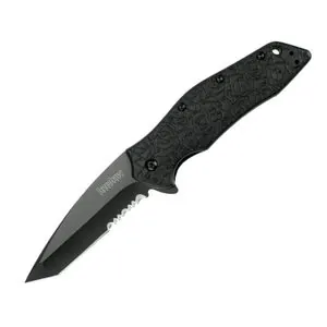 Kershaw Kuro Tanto-Serrated Assisted Open Liner Lock American Tanto Blade EDC Folding Pocket Knife - Black
