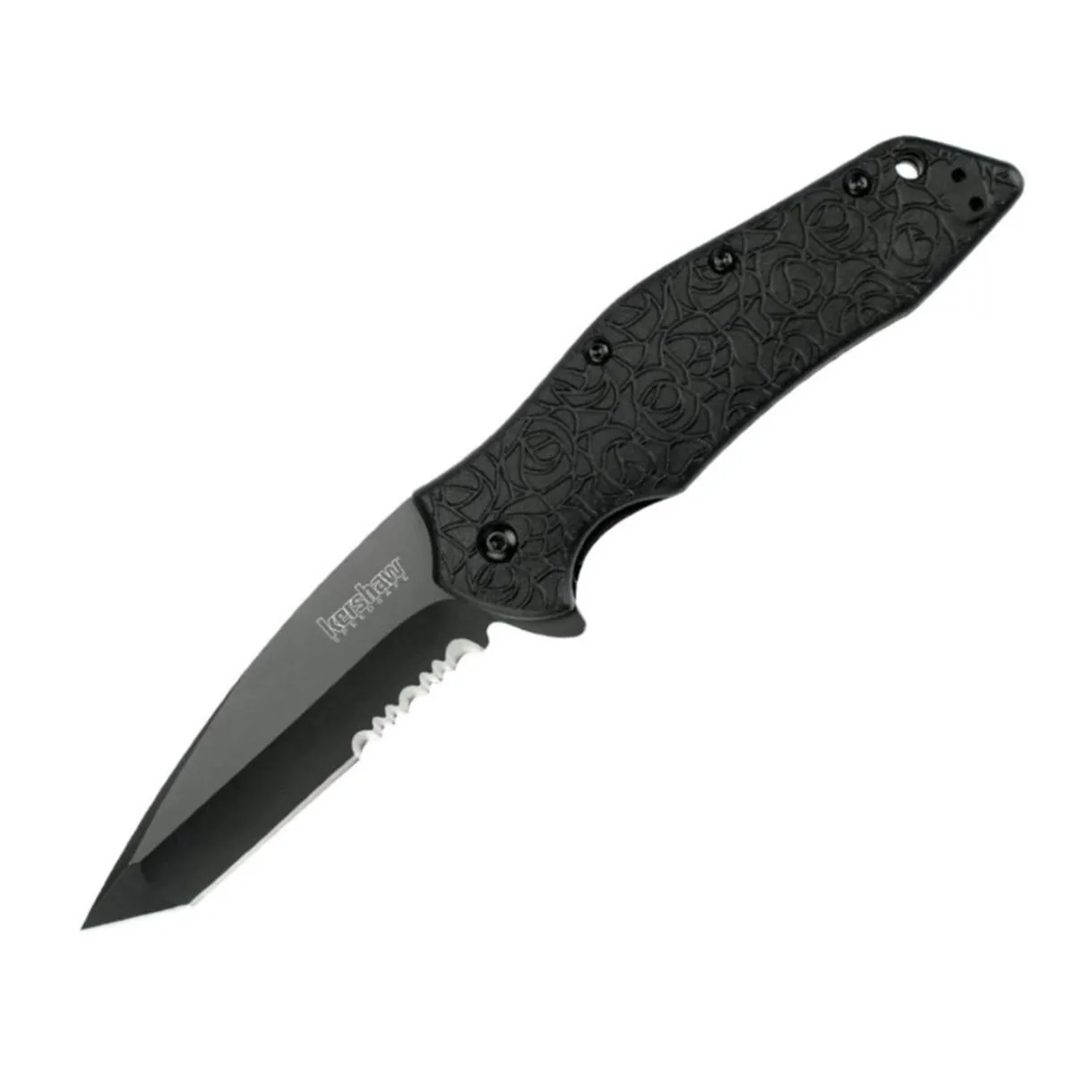 Kershaw Kuro Tanto-Serrated Assisted Open Liner Lock American Tanto Blade EDC Folding Pocket Knife - Black
