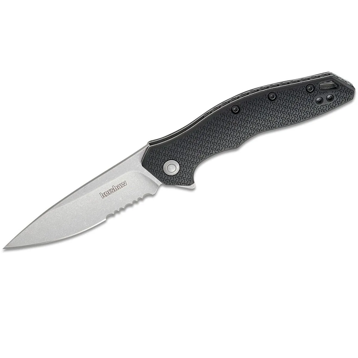Kershaw Shoreline Serrated Assisted Open Liner Lock 8Cr13MoV Drop Point Blade with Stonewashed Finish EDC Folding Pocket Knife - Black