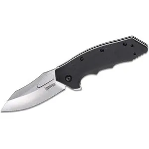Kershaw Flitch Assisted Open Liner Lock Drop Point Blade EDC Folding Pocket Knife with Stonewashed Finish - Black