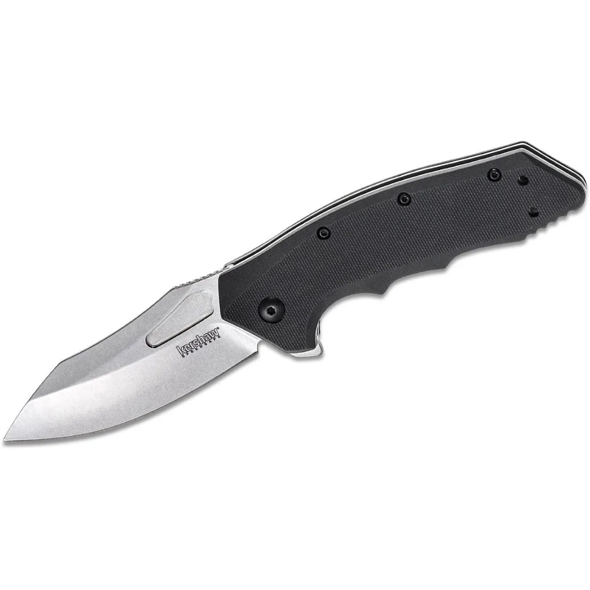 Kershaw Flitch Assisted Open Liner Lock Drop Point Blade EDC Folding Pocket Knife with Stonewashed Finish - Black