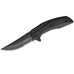 Kershaw Outright Serrated Assisted Open Frame Lock 8Cr13MoV Trailing Point Blade with Black PVD coating EDC Folding Pocket Knife - Black