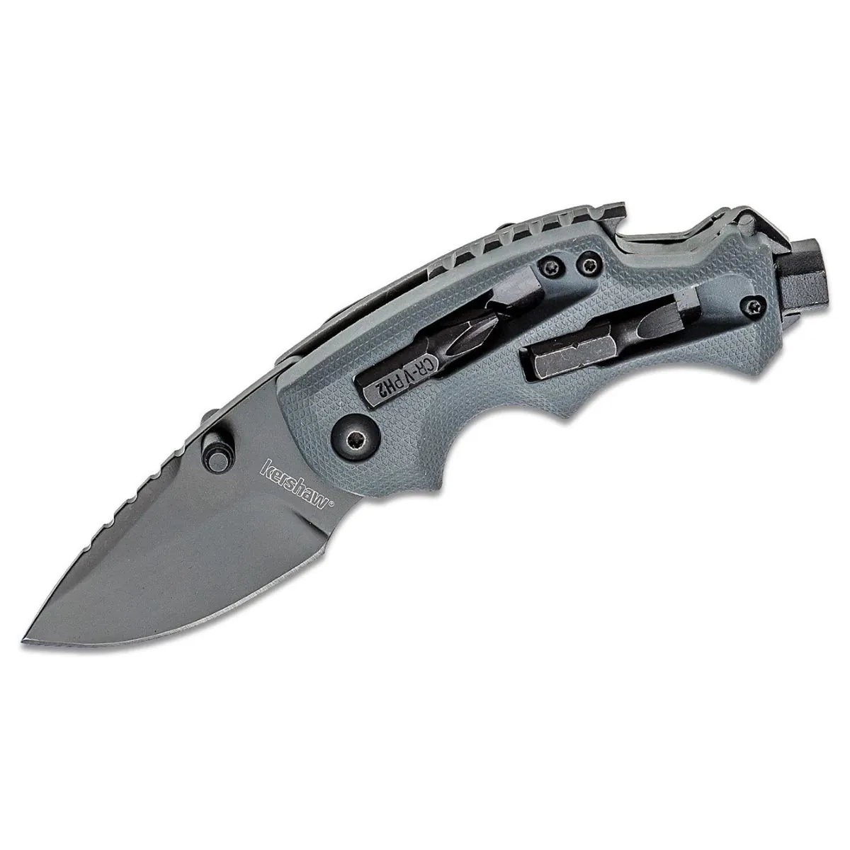 Kershaw Shuffle DIY Multifunction Manual Open Inset Liner Lock Drop Point Blade EDC Folding Pocket Knife - Gray