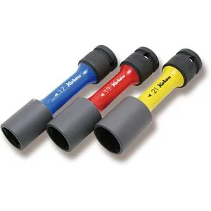 Ko-ken USA 14201M 1/2 Sq. Dr. Wheel Nut Socket 3 piece Set, 17-21mm, 6 point Thin Wall and Color Coded by Size