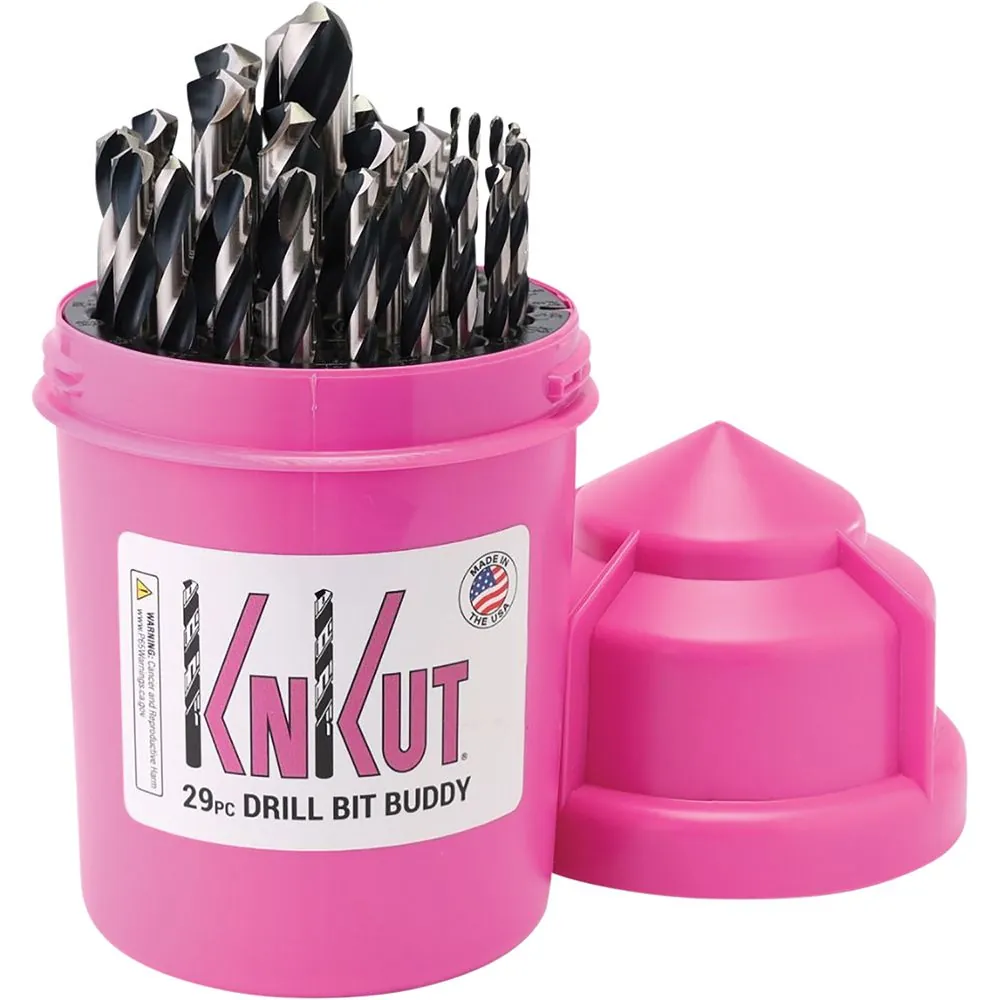 KnKut PINK 29 Piece Drill Buddy Jobber Length Drill Bit Set 1/16"-1/2" by 64ths