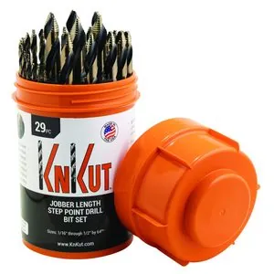 KnKut 29 Piece Drill Buddy Jobber Length Step Point Drill Bit Set 1/16-inch -1/2-inch by 64ths