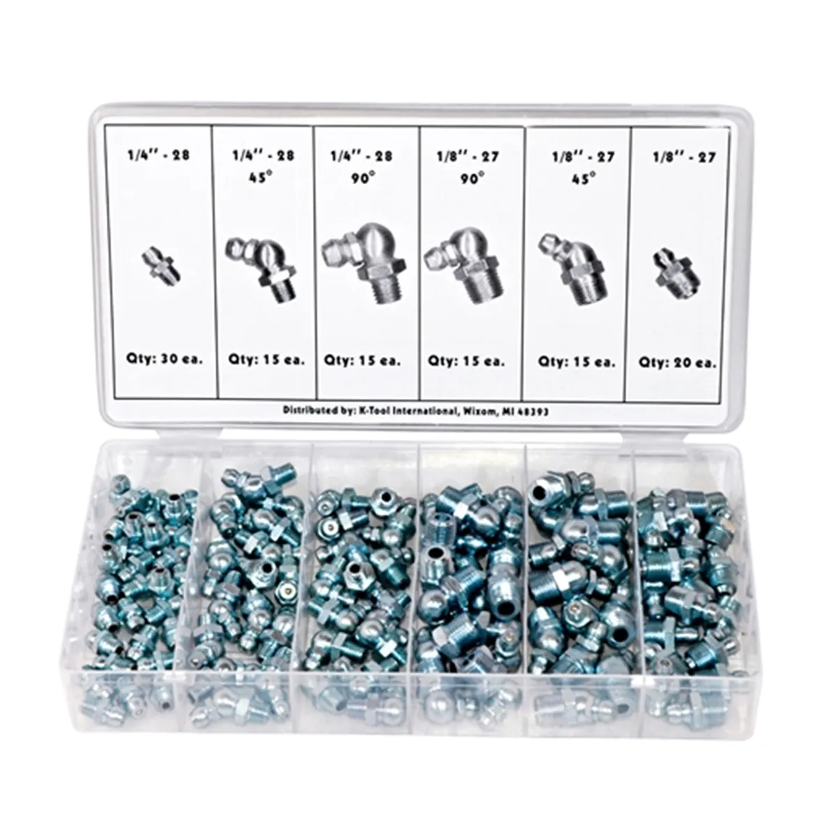 K Tool International 110 Piece Hydraulic Grease Fitting Assortment