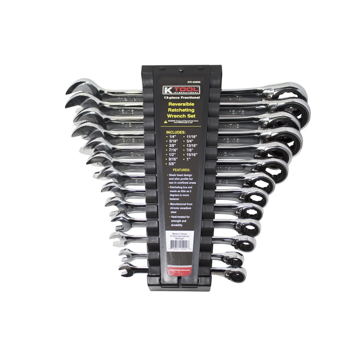 K Tool International Wrench Set 13 Piece SAE Ratcheting Reversible