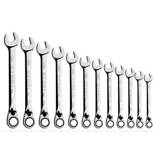 K Tool International Wrench Set 12 Piece Metric 120 Tooth Reversible Combination 8-19MM