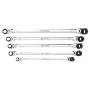 K Tool International Wrench Set 5 Piece Metric Ratcheting Reversible Double Box Flexible Extra Long Universal Spline 90 Tooth