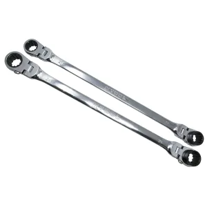 K Tool International Wrench Set 2 Piece Metric Ratcheting Reversible Flexible Extra Long Double Box Universal Spline 90 Tooth