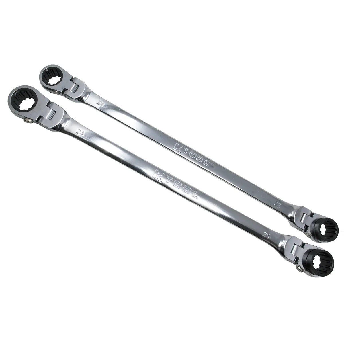 K Tool International Wrench Set 2 Piece Metric Ratcheting Reversible Flexible Extra Long Double Box Universal Spline 90 Tooth