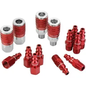 ColorConnex Type D, 14pc, 1/4" Body Coupler and Plug Kit red anodized