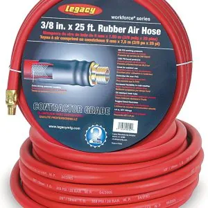 Workforce Air Hose, 3/8 in. x 50 ft., 1/4 Fittings, Rubber, Red