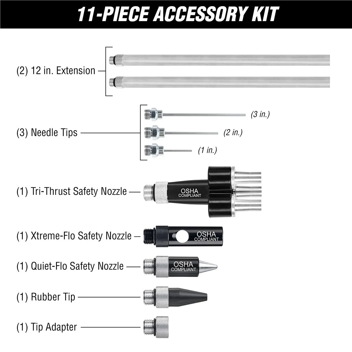 Legacy Manufacturing Flexzilla X3 Blow Gun Kit 11-Piece, ZillaGreen