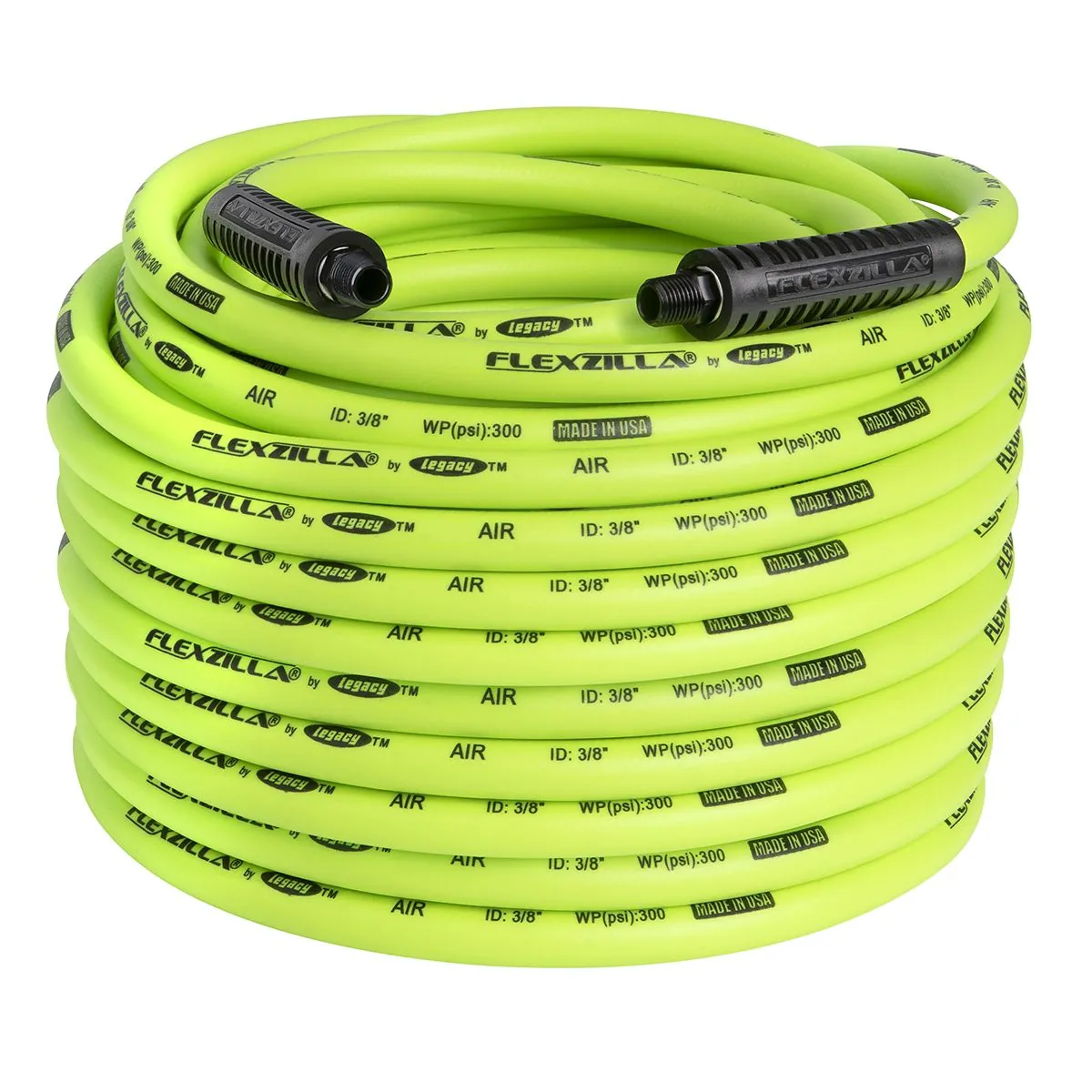 Legacy Manufacturing Flexzilla Air Hose, 3/8" x 100', 1/4" MNPT Fittings