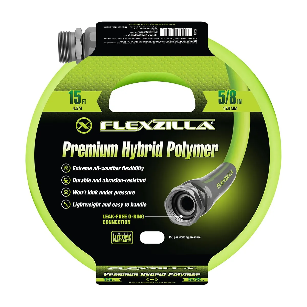 Legacy Manufacturing Flexzilla Garden Hose, 5/8" x 15', 3/4" - 11 1/2 GHT