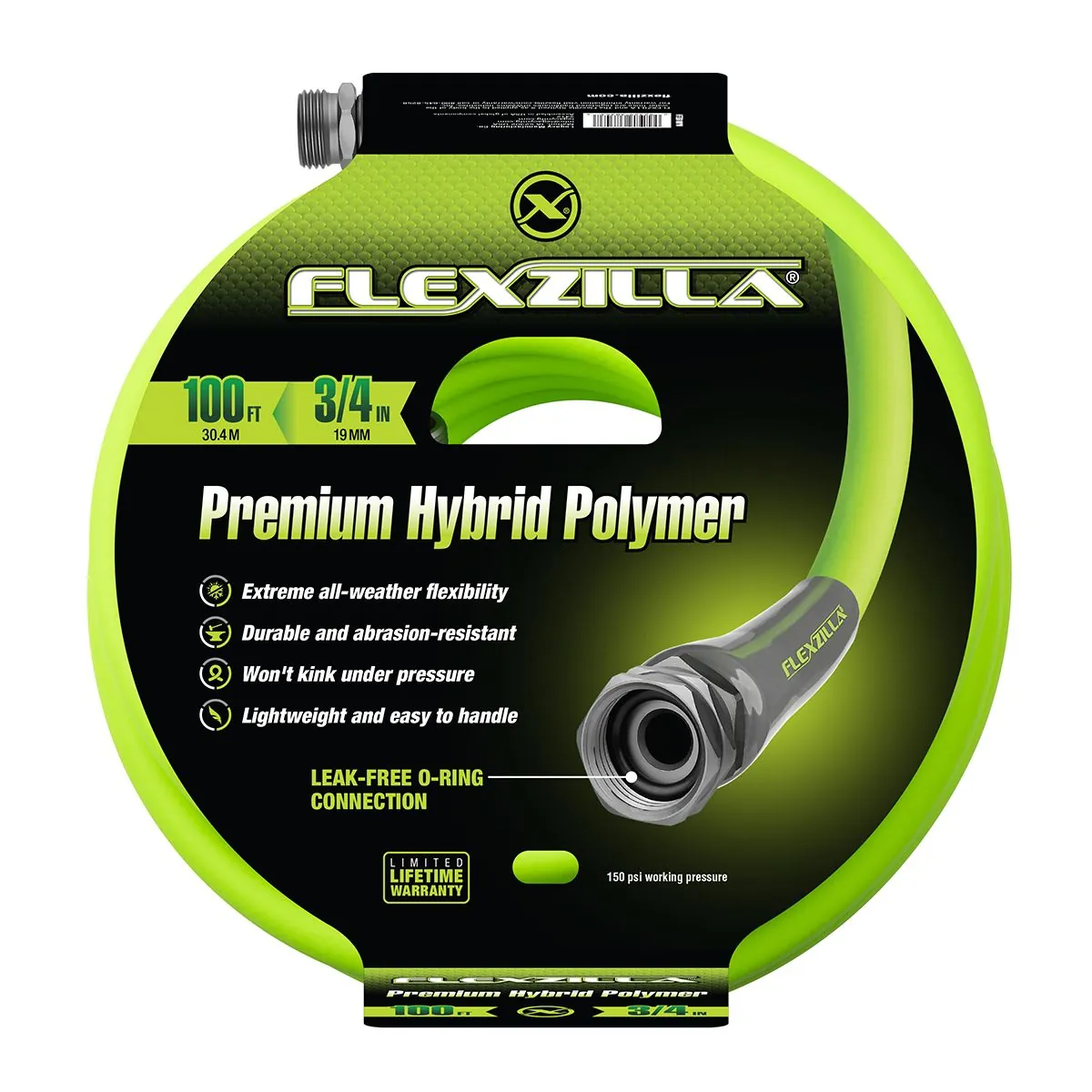Legacy Manufacturing Flexzilla Garden Hose, 3/4" x 100', 3/4" - 11 1/2 GHT Fittings