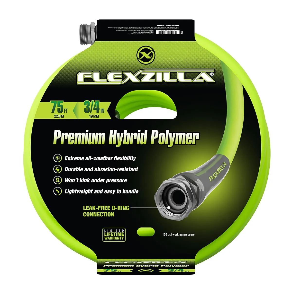 Legacy Manufacturing Flexzilla Garden Hose, 3/4" x 75', 3/4" - 11 1/2 GHT Fittings