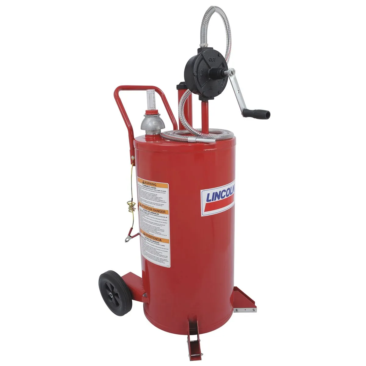 Lincoln Lubrication Steel Fuel Caddy with 2-Way Rotary Pump and 7' Hose, 25 Gallon, Red