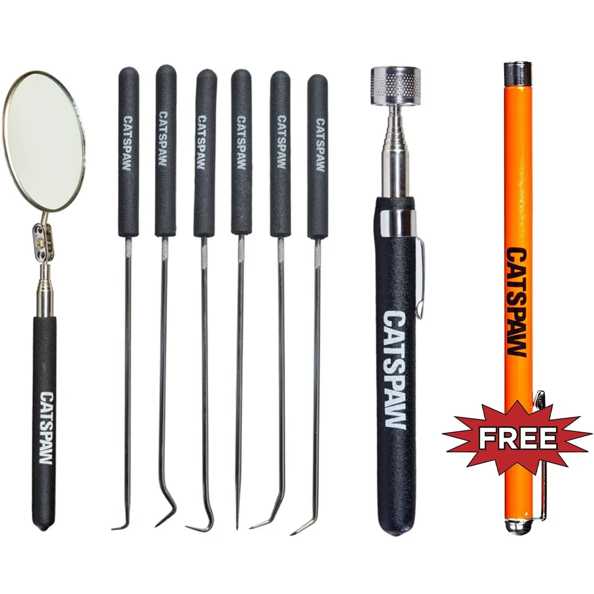 3-1/4 Dia Inspect Mir & 9 3/4 Long 6pc Hook & Pick & 5LB Mag Pickup Tool w/FREE Or 1-1/2Lb Mag Pick