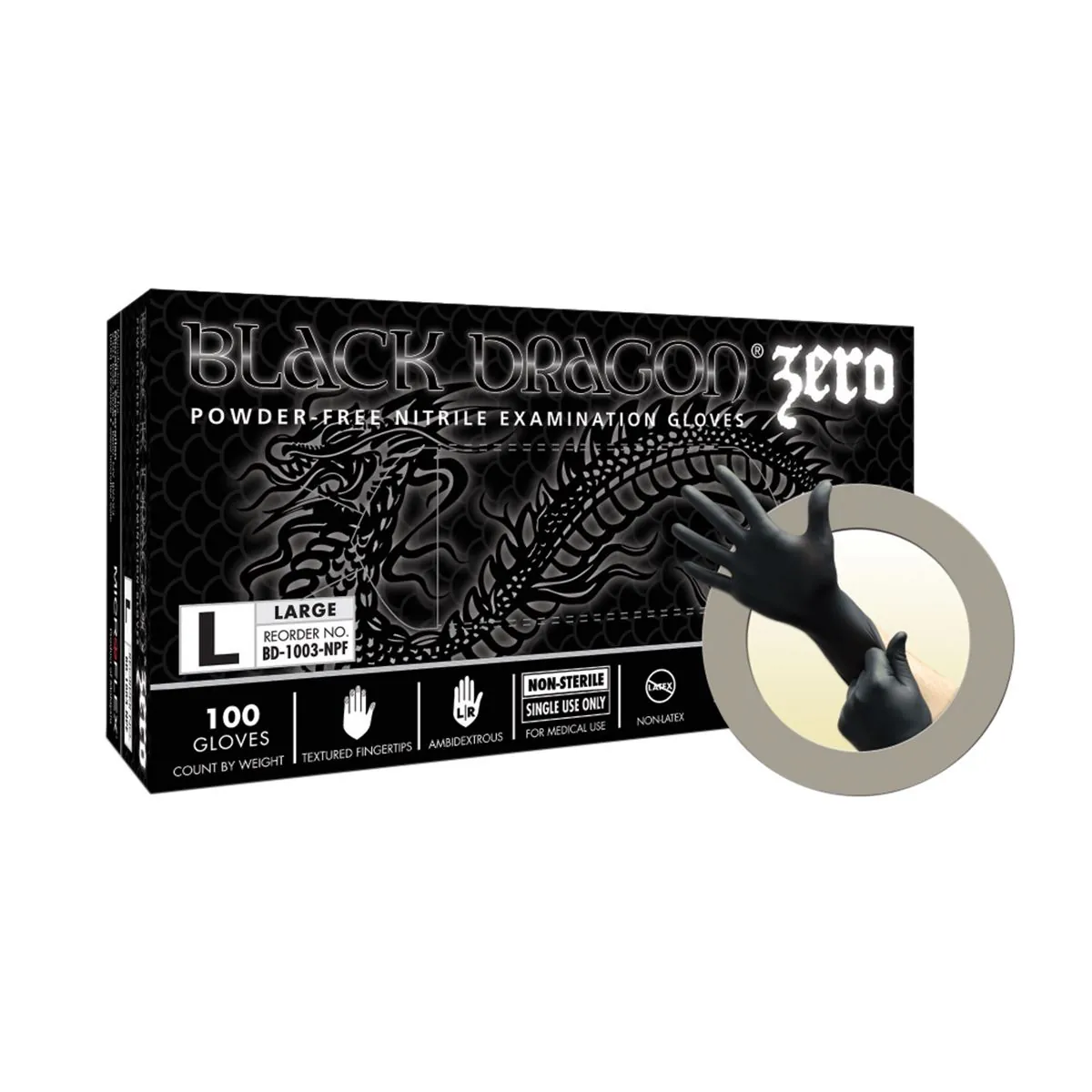 Microflex BLACK DRAGON ZERO PF NITRILE EXAM GLOVES LARGE