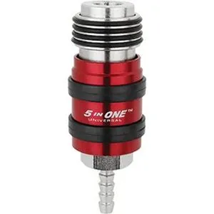 5 In ONE Universal Safety Exhaust Hose Barb Industrial Coupler, 1/4in ID x 1/4in Flow Body