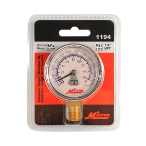Milton Industries Gage 1/4" NPT, 0-160 PSI - Bottom Mount