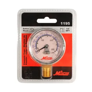 Milton Industries Gage 1/4" NPT, 0-300 PSI - Bottom Mount