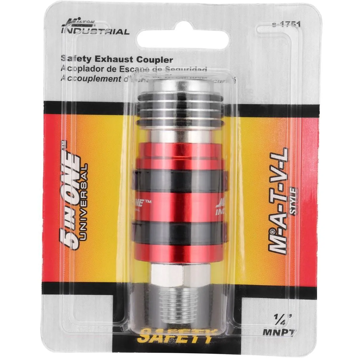 Milton Industries Safety Exhaust Coupler, 1/4-inch body, 1/4-inch MNPT (Retail Packaging)