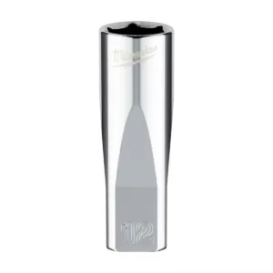 Milwaukee Tool Milwaukee Tool 1/4" Drive 12mm Metric Deep Socket with FOUR FLAT Sides, 6-Point, Vanadium Steel, Chrome