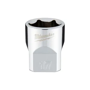Milwaukee Tool 3/8" Drive 17mm Metric 6-Point Socket with FOUR FLAT Sides, Vanadium Steel, Chrome