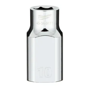 Milwaukee Tool 1/2" Drive10MM Metric 6-Point Socket with FOUR FLAT Sides, Vanadium Steel, Chrome