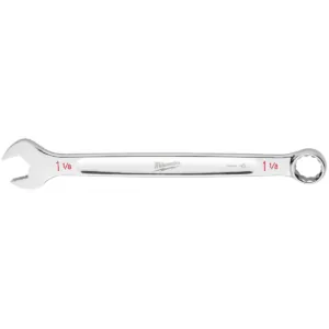 Milwaukee Tool 1-1/8" SAE Combination Wrench, 12-Point, Steel, Chrome, Ergonomic, I-Beam Handle