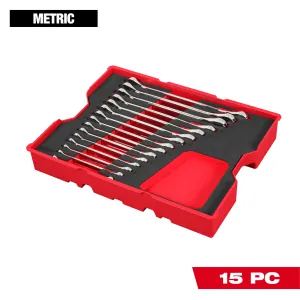 Milwaukee Tool 15 Piece Metric Ratcheting Combination Wrench Set with Tray for PACKOUT Drawers
