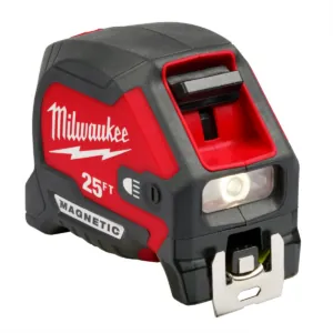Milwaukee Tool 25ft Compact Wide Blade Magnetic Tape Measure w/ Rechargeable 100L Light