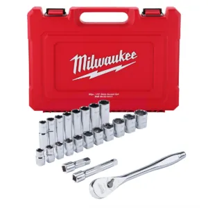 Milwaukee Tool 22 pc 1/2" Drive SAE Ratchet and Socket Set with FOUR FLAT Sides