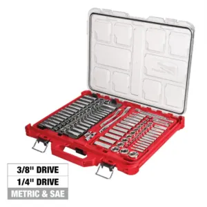 Milwaukee Tool 106pc 1/4" and 3/8" Metric & SAE Ratchet and Socket Set with PACKOUT Low-Profile Organizer