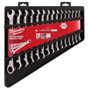Milwaukee Tool 15pc Ratcheting Combination Wrench Set - 144 Ratcheting Positions Metric