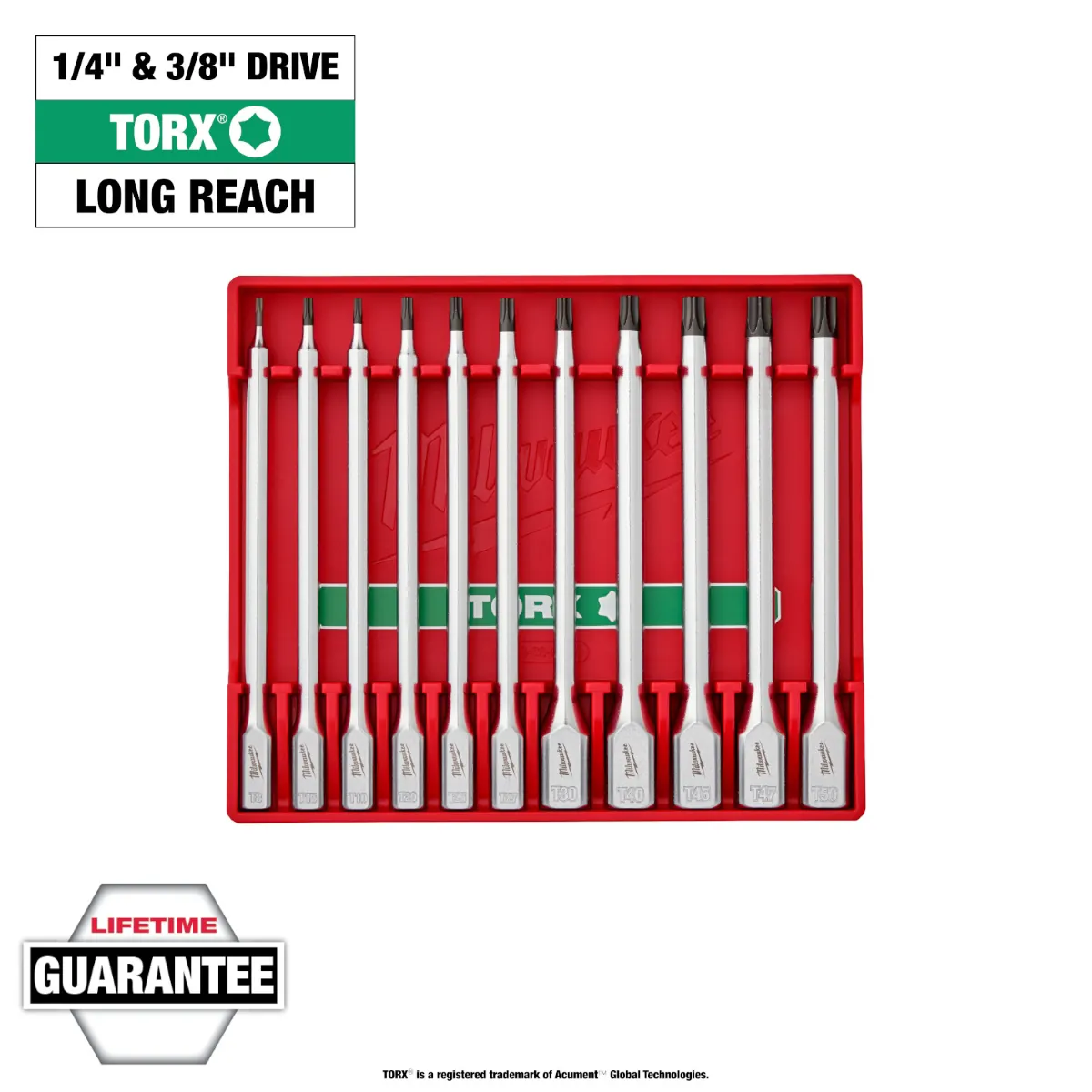Milwaukee Tool 1/4 Inch and 3/8 Inch Drive Long TORX Bit Socket Set - 11 Piece