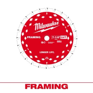 Milwaukee Tool 48-40-0720 7-1/4 Inch 24T Framing Circular Saw Blade - 1 Blade