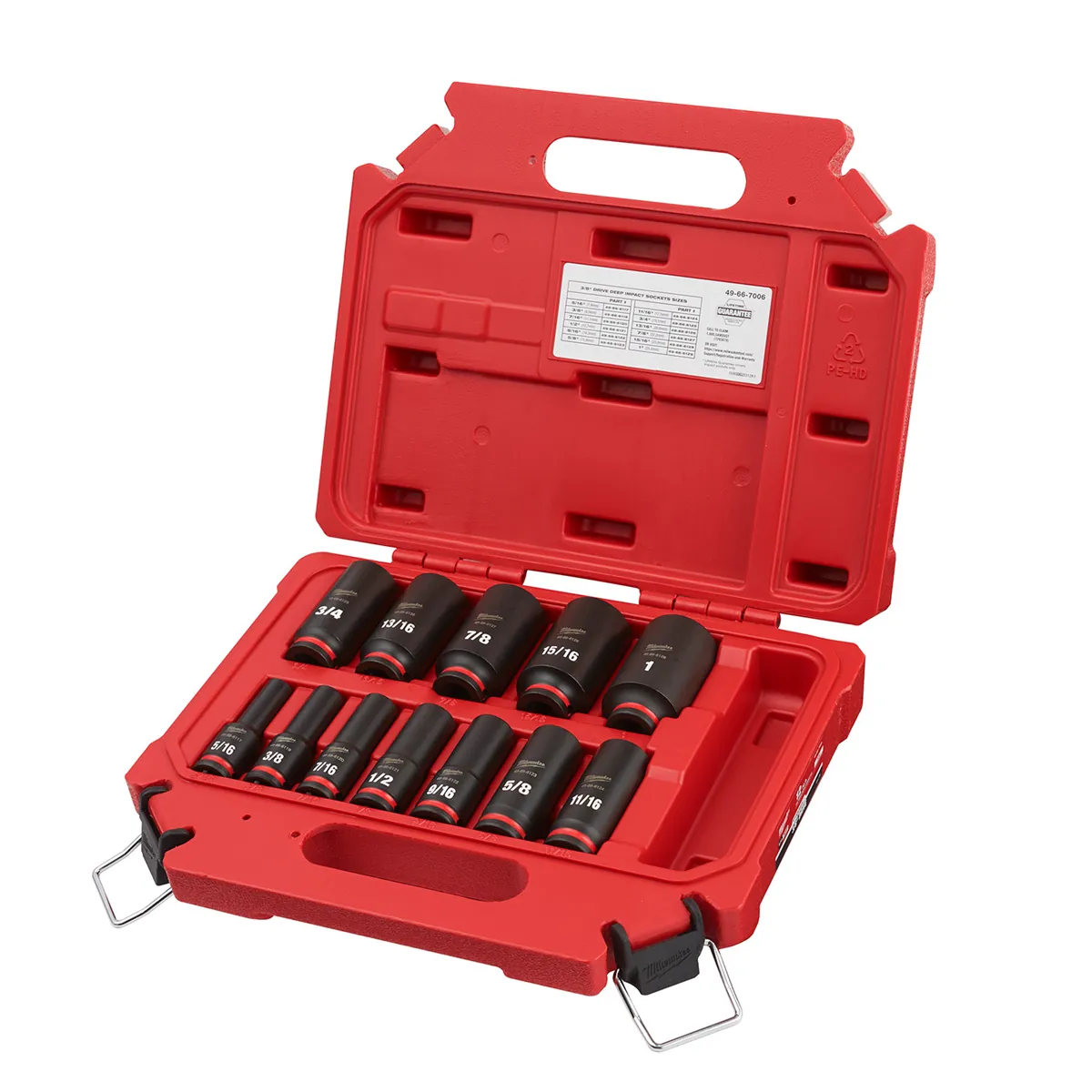 Milwaukee Tool 12PCSHOCKWAVE Impact Duty 3/8" Drive SAE Deep 6 Point Socket Set