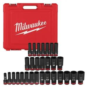 Milwaukee Tool 29PC SHOCKWAVE Impact Duty 1/2" Drive SAE & Metric Deep 6 Point Socket Set